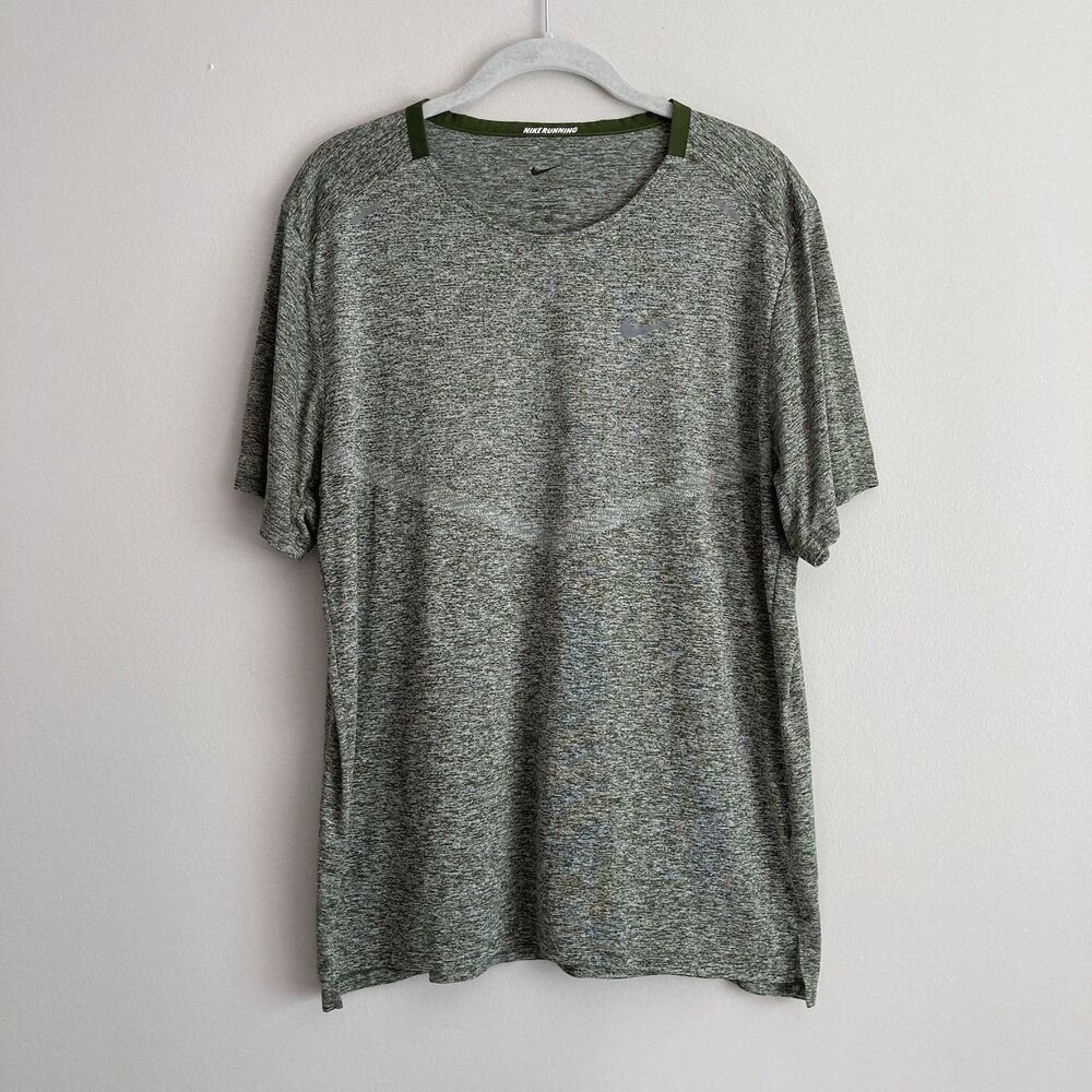 Nike Running Mens Short Sleeve Shirt Size Large Dri-FIT Rise 365 Green Athletic